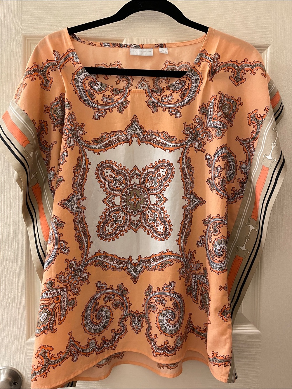 New York & Company Peach Paisley Square-Print Blouse